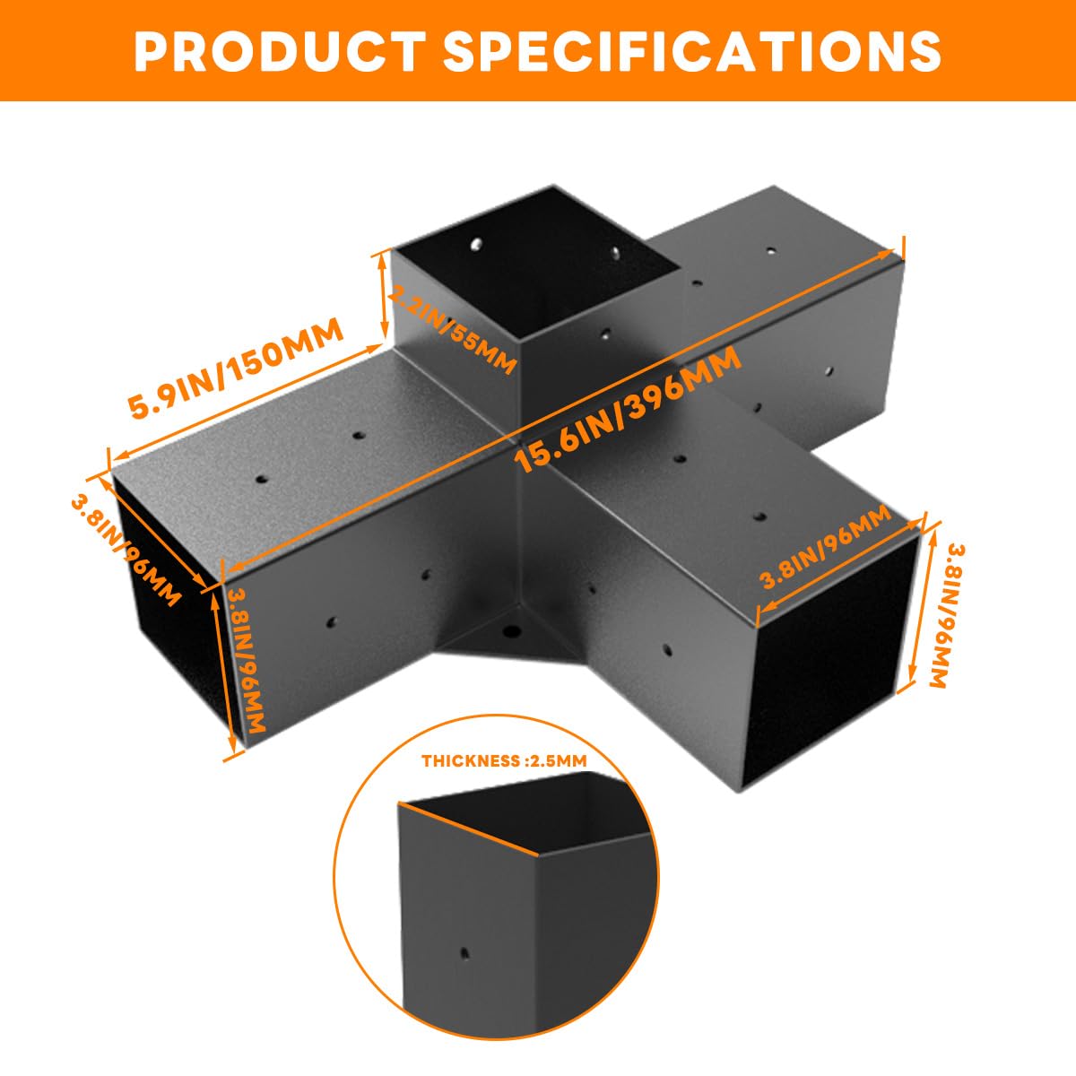 YEOOE Pergola Brackets 4x4 (Actual: 3.5x3.5 in), 2 Pack Woodworks Pergola Kit 4-Way Right Angle Corner Brackets, Powder Coated Pergola Hardware for YEOOE