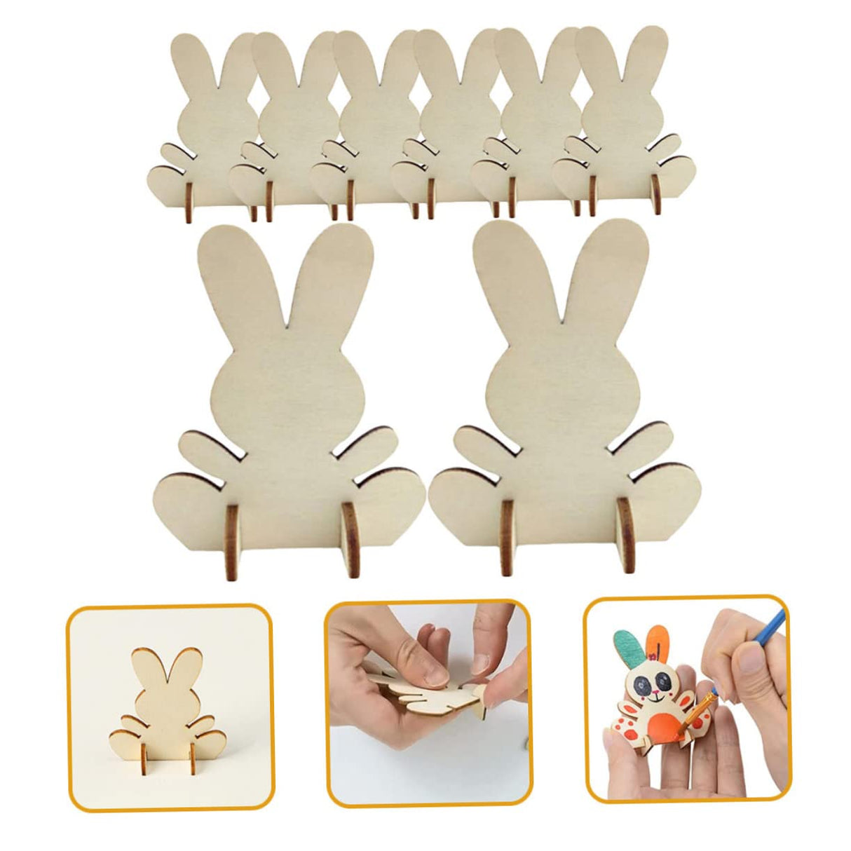 Kisangel 16 pcs DIY White Embryo Rabbit Unfinished Wood Planks Farmhouse Easter Decor Wood Rabbit Slices Indoor Easter Decorations Unfinished Wood Kisangel