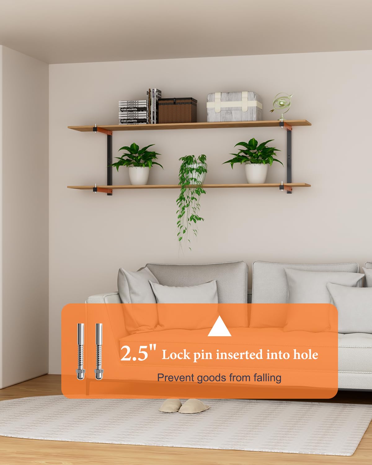 Acools Lumber Storage Rack, Lumber Rack Wall Mount, Heavy Duty Wood Storage Racks with 6-Level System, 720 lb Durable Garage Wood Organizer, Orange Acools