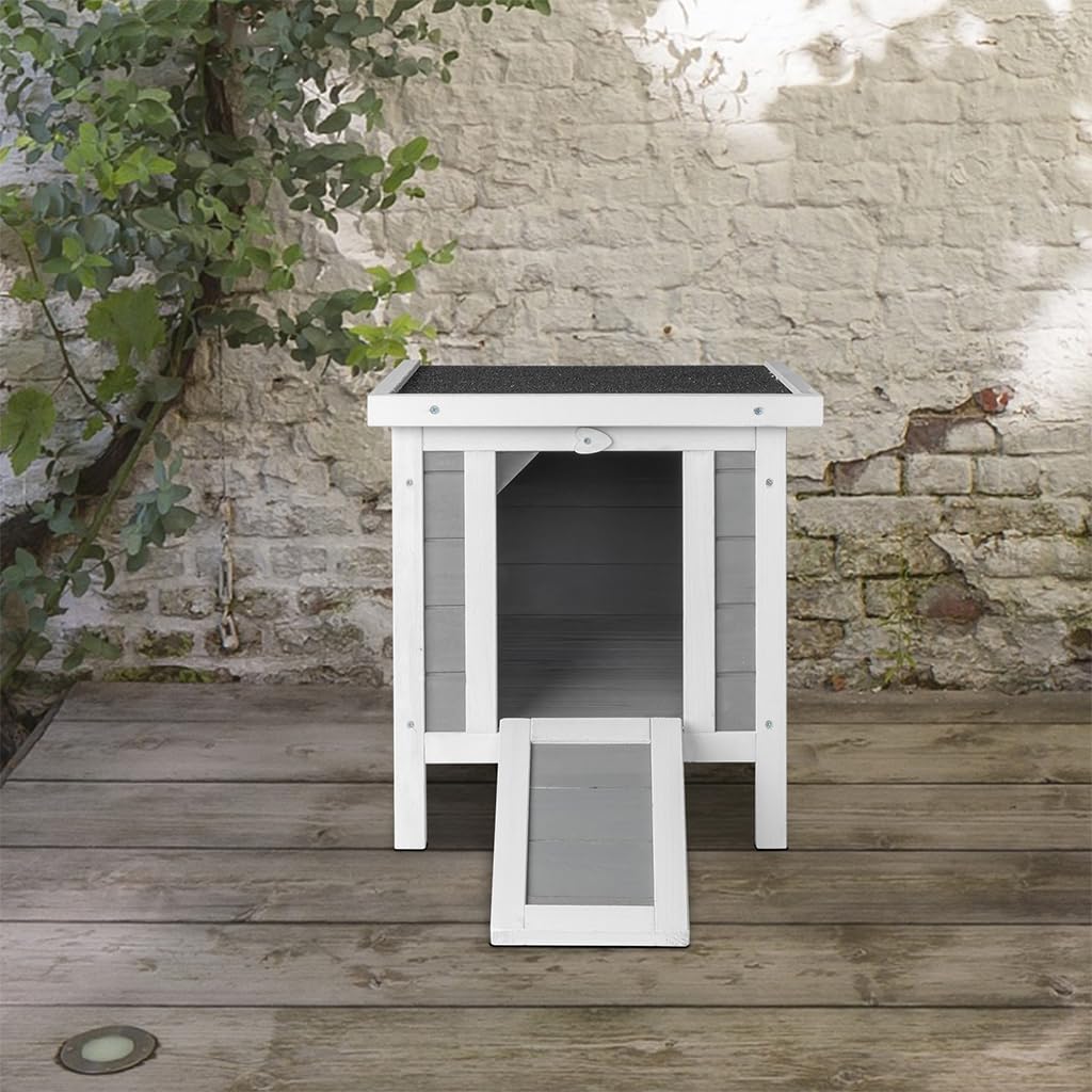 Wooden Bunny House Rabbit Cat Hutch, Feral Cats House Outdoor Weatherproof Rabbit Hutch w/Ramp, Lockable Doors, Openable Top, Small Pet House for AMZOSS