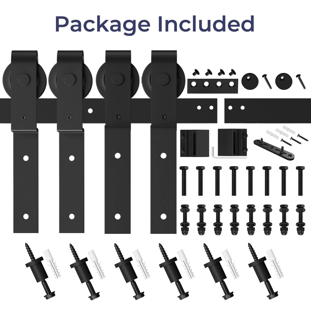 SMARTSTANDARD 7.5 Feet Bypass Sliding Barn Door Hardware Kit - for Double Wooden Doors-Single Track - Smoothly & Quietly - Easy to Install-Fit 78" SMARTSTANDARD