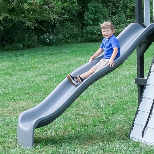 Backyard Discovery Whispering Point All Cedar Wooden Swing Set, Raised Club House, Grey Wave Slide, Web Swing, Climbing Wall, 2 Belt Swings, Crow's Backyard Discovery