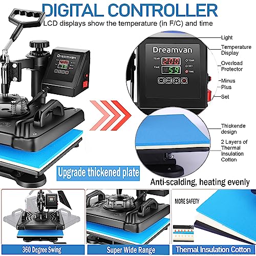AKEYDIY Heat Press Machine 8 in 1 Professional Heat Press Machines 15" Swing Away Shirt Printing Sublimation Transfer Machine Digital Heat Press AKEYDIY