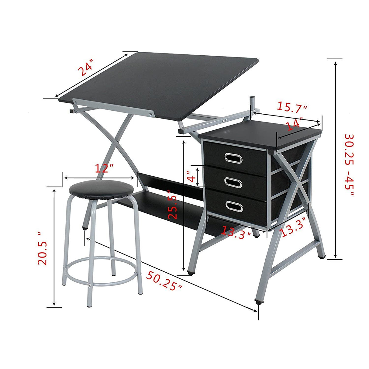 ZENY Drafting Table and Stool Set Tabletop Tilted Drawing Table Drafting Desk w/Drawers Artists Workstation, Art Craft Supplies ZENY