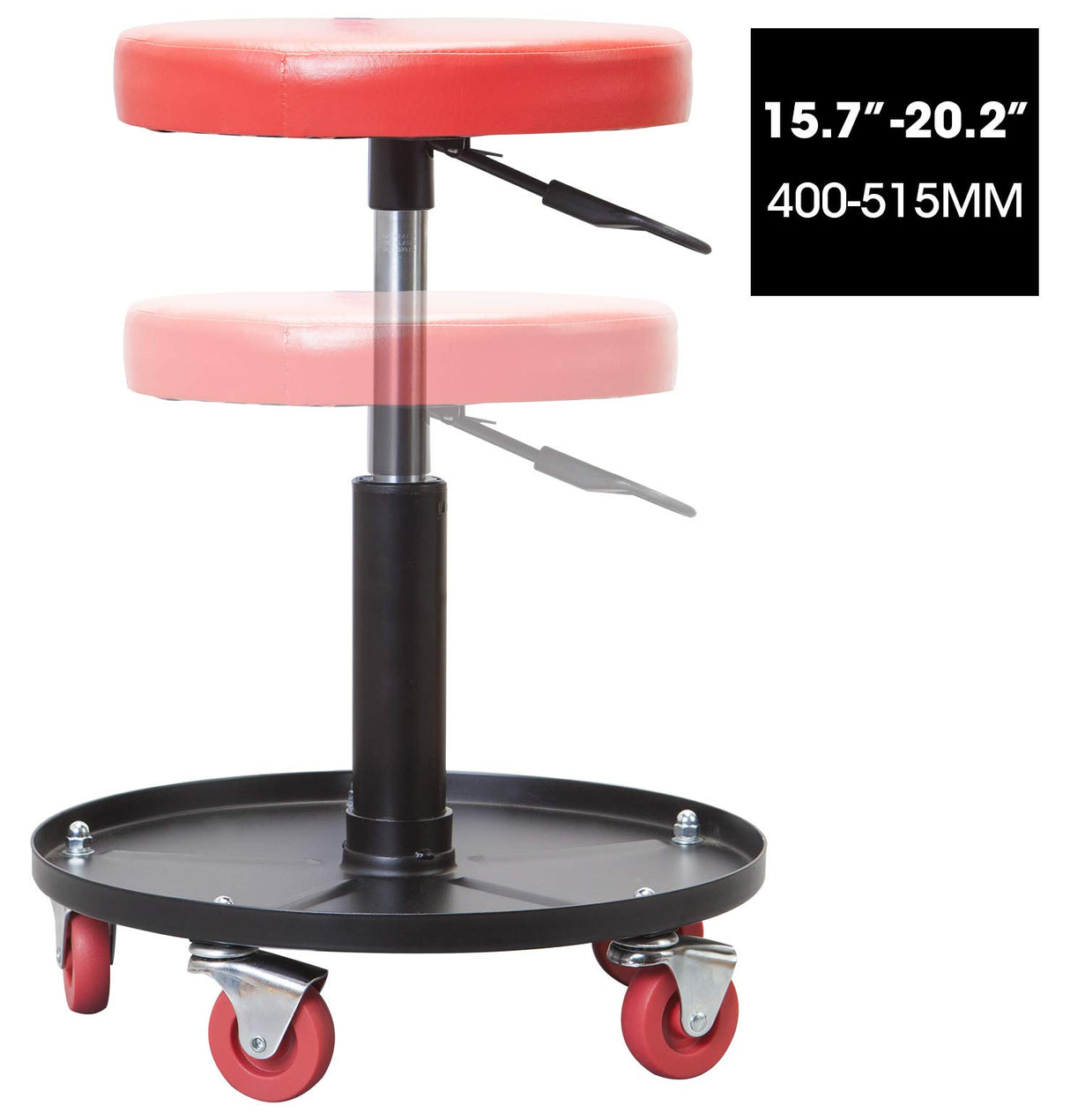 BIG RED ATRHL6201R Torin Heavy Duty Rolling Pneumatic Creeper Garage/Shop Seat: Padded Adjustable Mechanic Stool with Tool Tray Storage, Red BIG RED