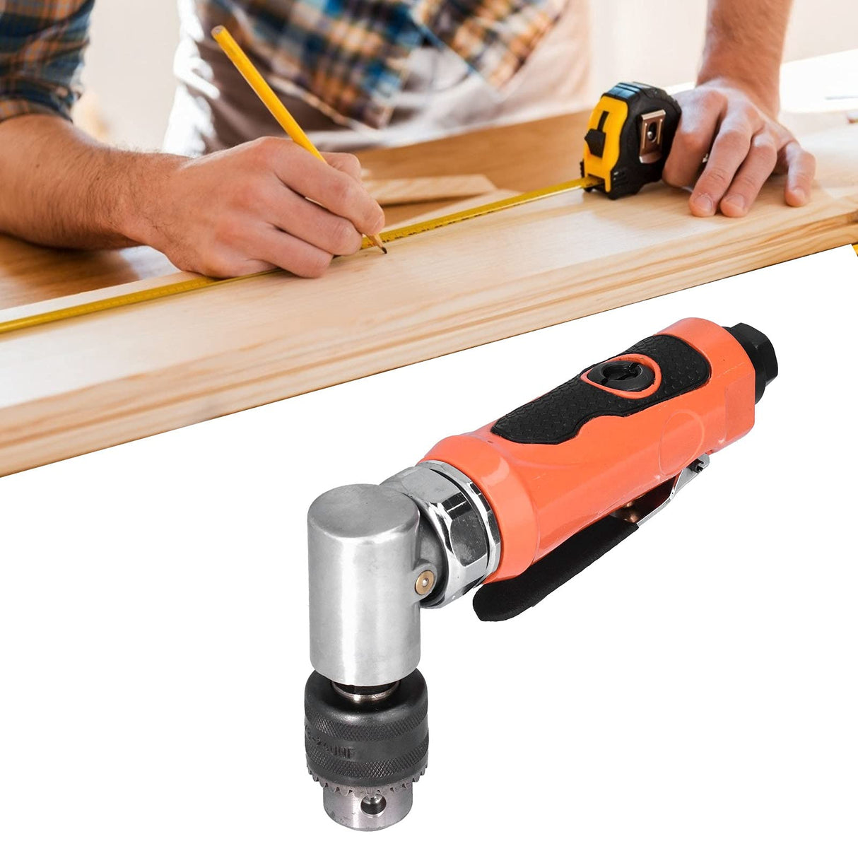 Air Right Angle Drilling Machine, Powerful Pneumatic Drill 90° 1/4 Elbow Head Manual Tool 0.6-0.8MPA 1500rpm with Wrench Air Drill Pneumatic Tool for Shanrya