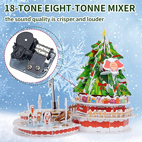 Hallisun 3D Puzzles for Kids and Adults, Merry Christmas Playground Tree DIY Jigsaw Puzzle Kit, Handmade Music Box Craft Kits, STEM Educational Toys Hallisun