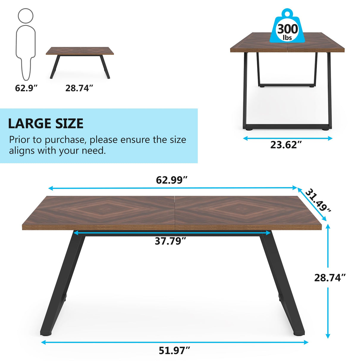 Tribesigns Dining Room Table for 6, Industrial 63" W Rustic Brown Rectangle Wooden Kitchen Table with Metal Frame, Farmhouse Patio Dinner Table for Tribesigns