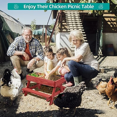 Chicken Picnic Table, Chicken Feeder No Waste Handmade Wooden, Large DIY Chicken Feeder Kit, Wild Bird, Duck & Squirrel Feeders, Mesh Bottom Keep CHTSJQW