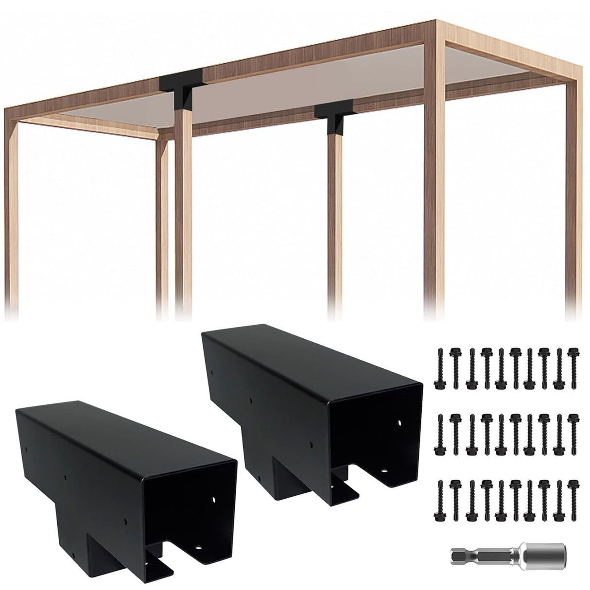 ITeVe.GD Pergola DIY Kit,2 Pcs 3-Way T-Angle Corner Brackets Elevated Wood Stand with Screws for 4"x4"(Inner Size:3.5"x3.5") Wood ITeVe.GD