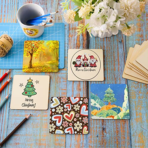 80 Pcs Unfinished Wood Pieces 4x4 Inch Blank Wood Squares Natural Wooden Square Cutouts Tiles Unfinished Wooden Squares Ornaments for DIY Crafts, FOBSME