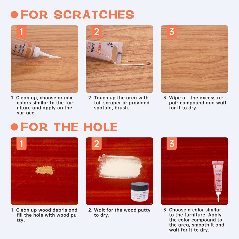 Wood Furniture Repair Kit - 18 Colors Wood Filler Hardwood Laminate Vinyl Floor Repair Kit Wood Putty Cabinet Touch Up Kit - Cover Scratches, Stains, A-HEYIDA