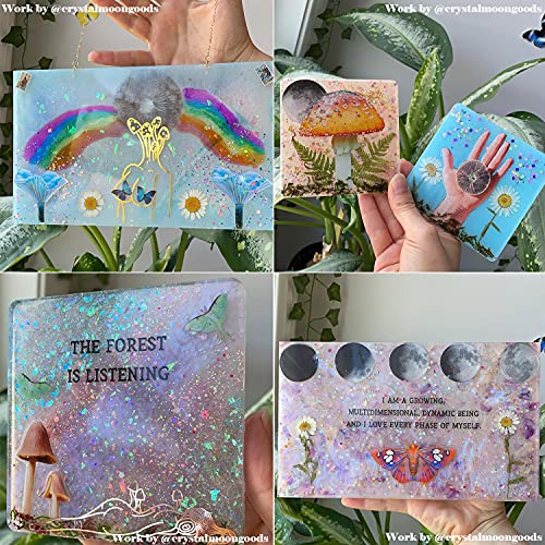 RESINWORLD Resin Tray Mold, 1Pc Thick Rectangle Tray Mold with 4 Pack Square Coaster Molds, Shiny Flat Edge Coaster Tray Silicone Mold for Resin ResinWorld