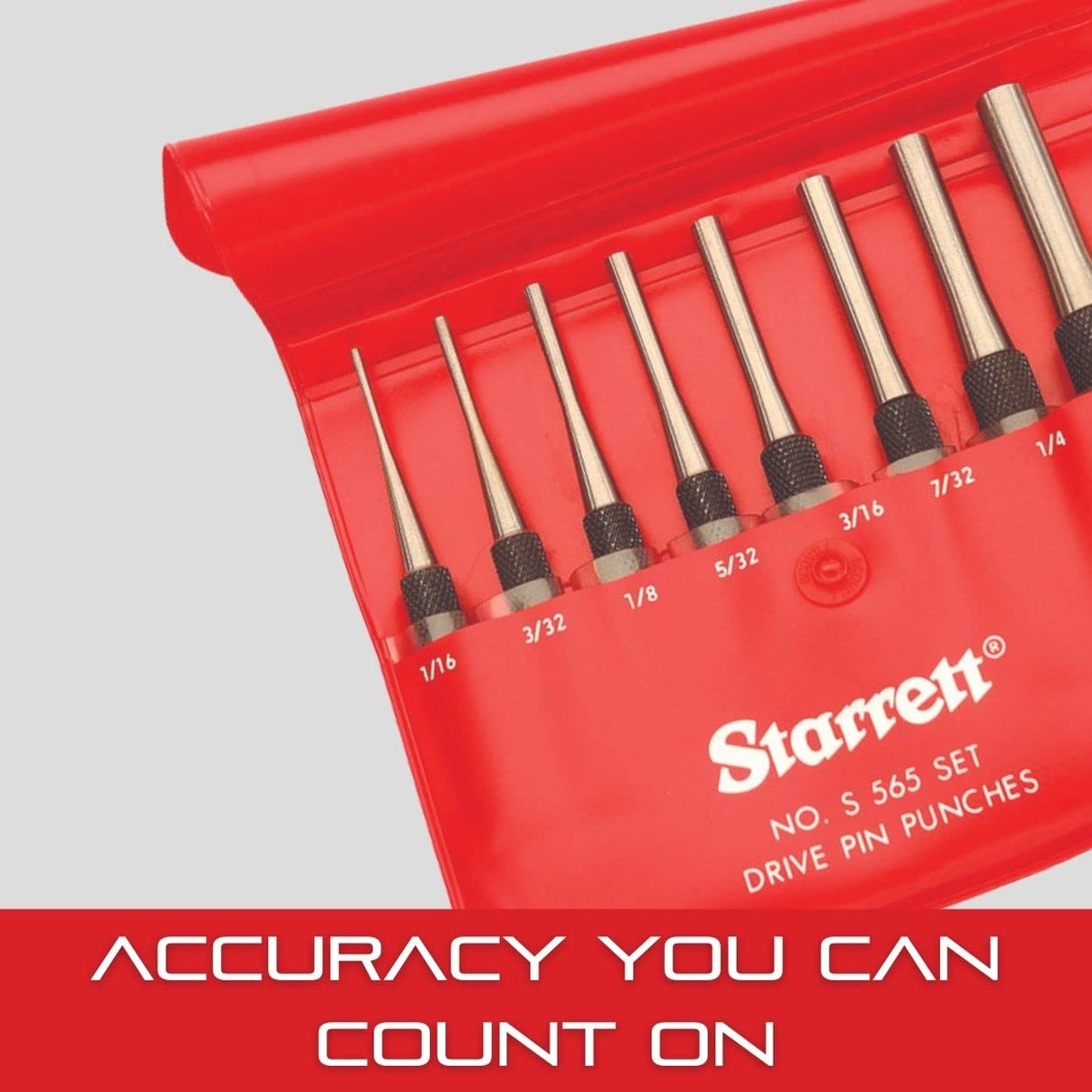Starrett Steel Center Punch with Square Shank and Knurled Finger Grip - Hardened and Tempered, 4-1/4" Length, 5/32" Diameter Tapered Point, 3/8" Starrett