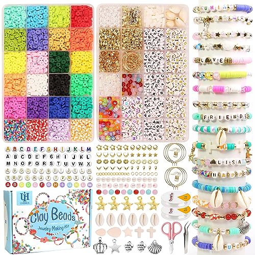 UHIBROS 5800 Pcs Clay Beads for Bracelet Making Kit, Jewelry Making Kit for  Girls 16 Color Polymer Heishi Beads Bracelets Making Kit Gifts for Girls  with Smiley Face Letter Beads medium