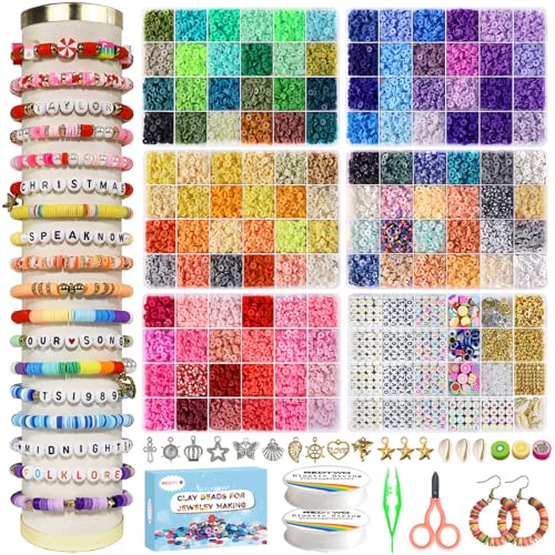 Redtwo 19,000pcs Clay Beads Bracelet Making Kit 120 Colors, 6 Boxes Flat  Preppy Heishi Beads with Charms for Friendship Jewelry Making Kit, Craft –  WoodArtSupply