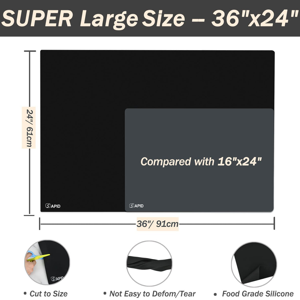 Extra Large Silicone Mat 36" x 24" Place Mats, Heat Resistant Mat for Kitchen Countertop Protector, Thick Placemats Washable Silicone Mats for SAPID