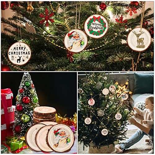 Max Fun Natural Wood Slices 30PCS 2.8-3.5'' Crafts DIY Wooden Christmas Ornaments Unfinished Predrilled Round Wood Circles for Arts and Crafts Max Fun
