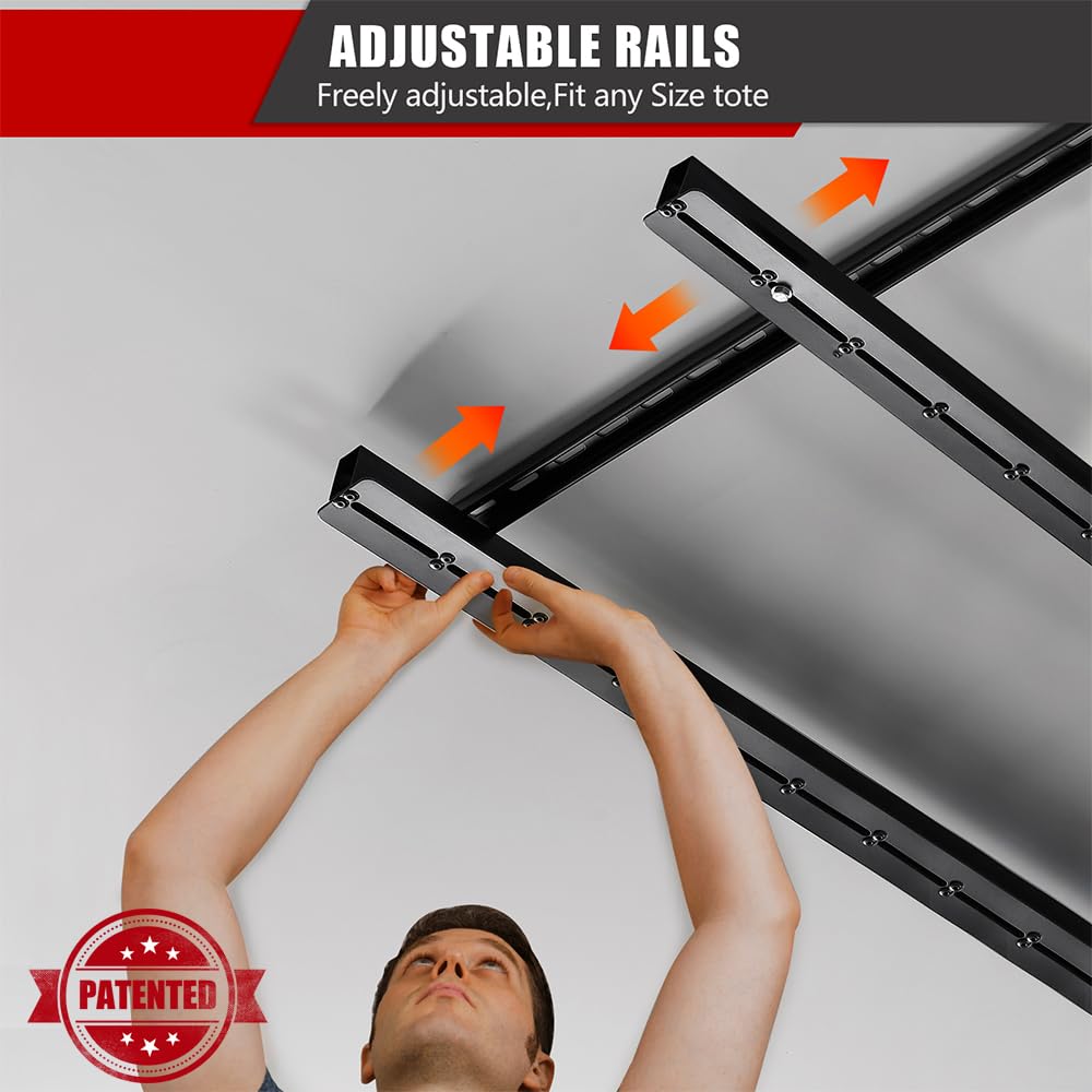 Ultrawall Ceiling Storage Rack, 48.4" x 48.4" Adjustable Garage Overhead Bin Rack for Container, Heavy Duty Metal Storage Tote Organization System, Ultrawall