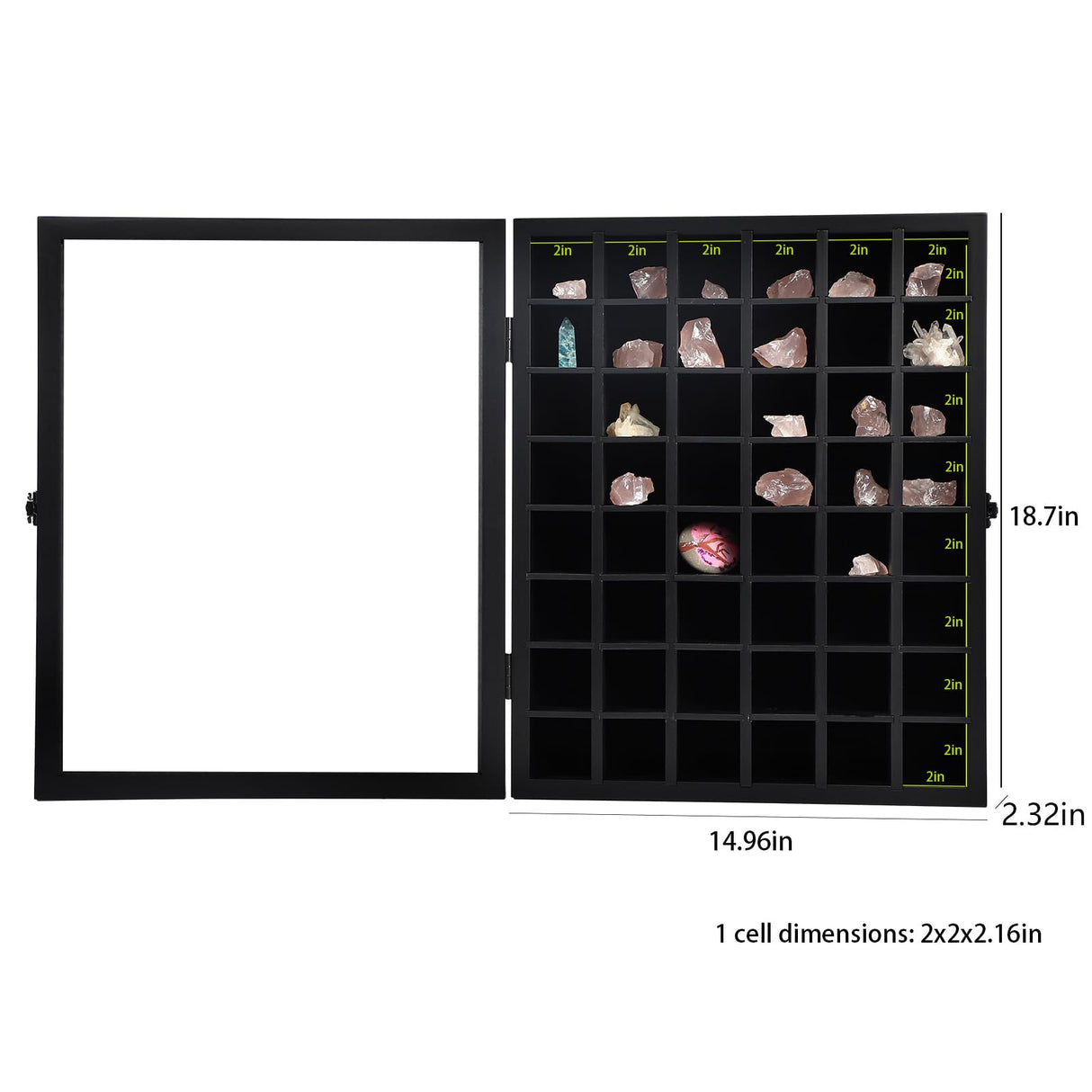 KCRasan Adjustable Rock Display Case - Wooden Crystal Organizer for Stones Storage - Rock Collection Box with Shelves for Agate Opal Crystal Stone KCRasan