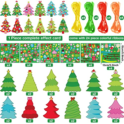 24 Pcs DIY Christmas Tree Paper Craft Kit Hanging Ornaments DIY Christmas Crafts Card Making Kit for Kids Holiday Favor Decorative Sticker Xmas Party Funrous