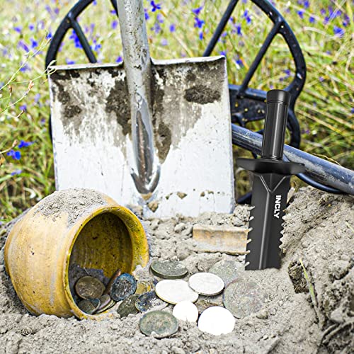 INCLY Metal Detector Shovel, Heavy Duty Double Serrated Edge Digger, Detecting Digging Tool with Sheath for Belt Mount, Gardening & Detecting INCLY