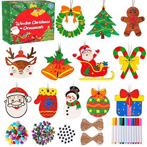 MGParty 60Pcs DIY Wood Slices, Wooden Christmas Ornaments Bulk for Crafts, Unfinished Paintable Wooden Hanging Decorations, Wood Kit for Crafts with MGparty