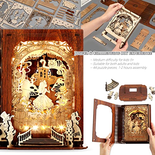 FUNPOLA Alice in Wonderland 3D Puzzle Nightlight – DIY 3D LED Book Lamp – 3D Wood Puzzles Décor Lamp for Kids and Adults FUNPOLA