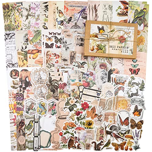Knaid 200 Pieces Vintage Ephemera Pack Decoupage Paper Junk Journal Kit Scrapbook Planner Sticker Supplies for Art Journaling Bullet Journals Collage Knaid