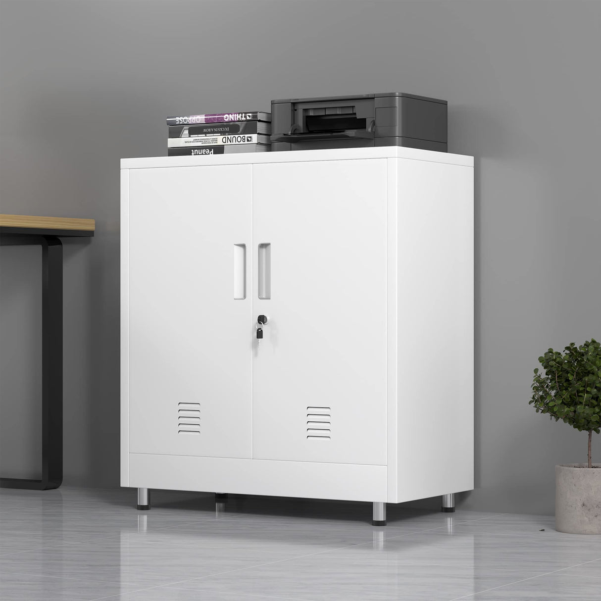 JINGUR Metal Storage Cabinet with Locking Doors and Adjustable Shelf, Small Lockable Sideboard Buffet Cabinet for Home Office Hallway Entryway Living JINGUR