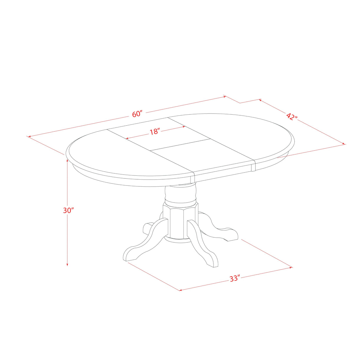 East West Furniture AVT-BLK-TP Avon Kitchen Dining Table - an Oval Wooden Table Top with Butterfly Leaf & Pedestal Base, 42x60 Inch, Black & Cherry East West Furniture