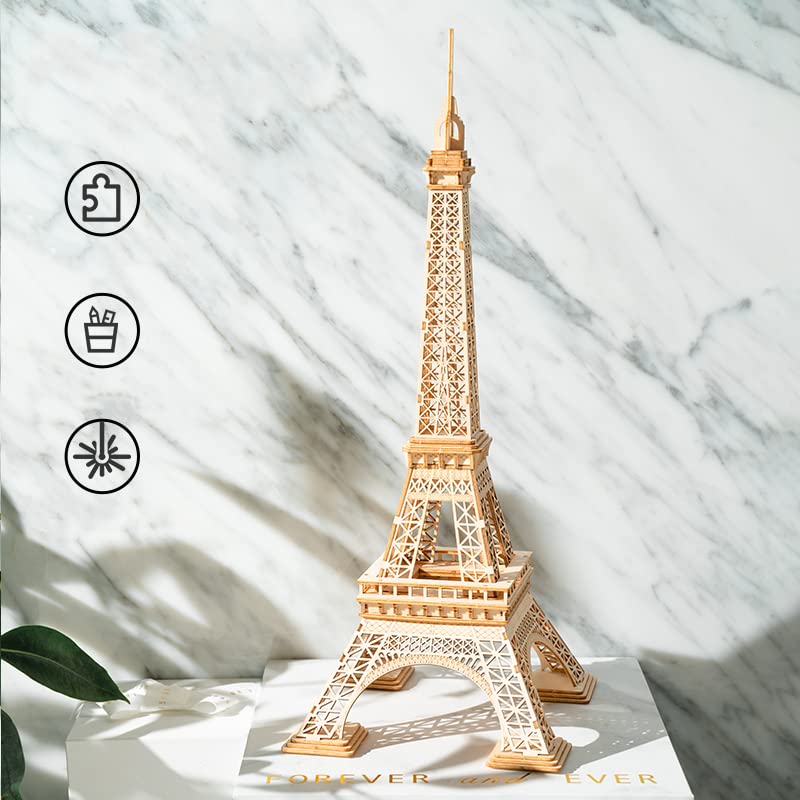 ROBOTIME Assembly Famous World Architecture Eiffel Tower Exquisite Wood Craft Kits for Kids Best Model Kits and DIY Arts Projects for Adults ROBOTIME