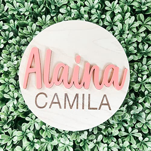 Wood and Acrylic Baby Name Announcement Sign - Custom Engraved 3D Baby Name Plaque - Birth Announcement Keepsake - Modern Newborn Photo Prop - Imaginate