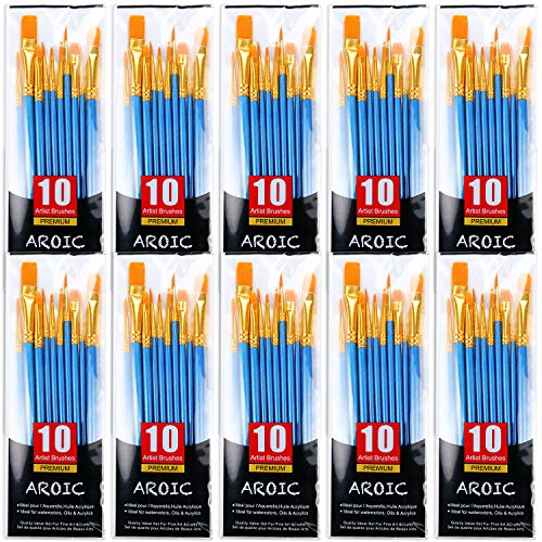 Painting Brush Set, 10 Packs /100 Pieces, Nylon Brush Head, Suitable for Oil and Watercolor, Perfect Suit of Art Painting, Best Gift for Painting AROIC