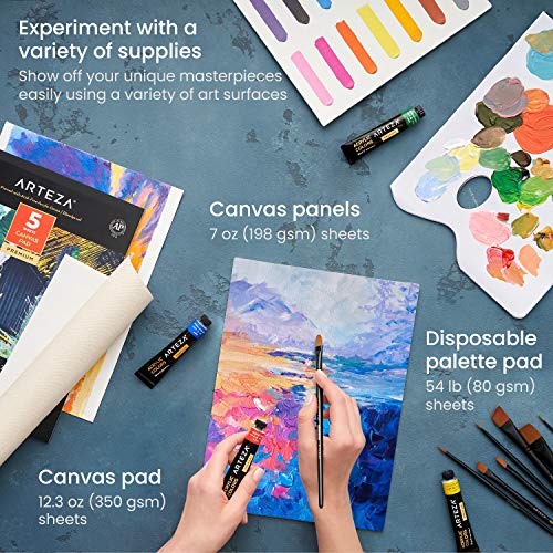 Arteza Acrylic Art Set, Includes Tabletop Easel, 12 Acrylic Paint Tubes, Palette Paper, 10 Paintbrushes, Canvas Pads & Canvas Panels, Art Supplies ARTEZA