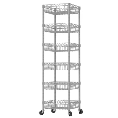 SINGAYE 6 Tier Wire Shelving Unit with Baskets Storage Rack Corner Shelf Shelving Adjustable Storage Shelf, 13.4" D x 13.4" W x 62.99" H,Silver