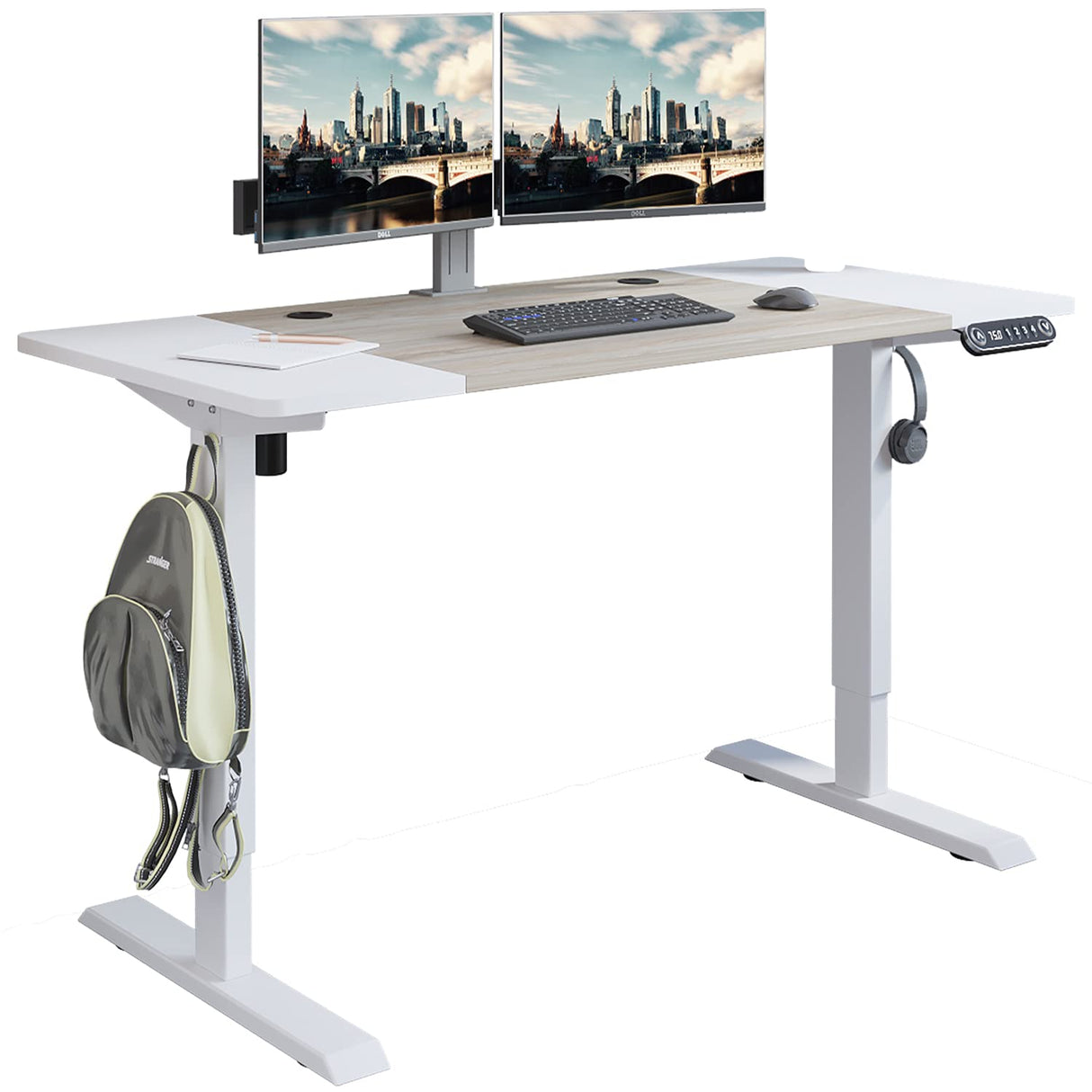 Radlove Electric Height Adjustable Standing Desk, 55 x 24 Inches Stand Up Workstation, Splice Board Home Office Computer Table Ergonomic (White Frame Radlove