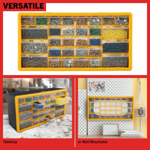 Stalwart 30-Drawer Small Part Organizer, 19.6" x 6.25" x 9.75", Yellow Stalwart