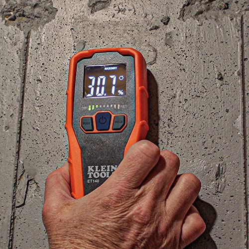 Klein Tools ET140 Pinless Moisture Meter for Non-Destructive Moisture Detection in Drywall, Wood, and Masonry; Detects up to 3/4-Inch Below Surface Klein Tools