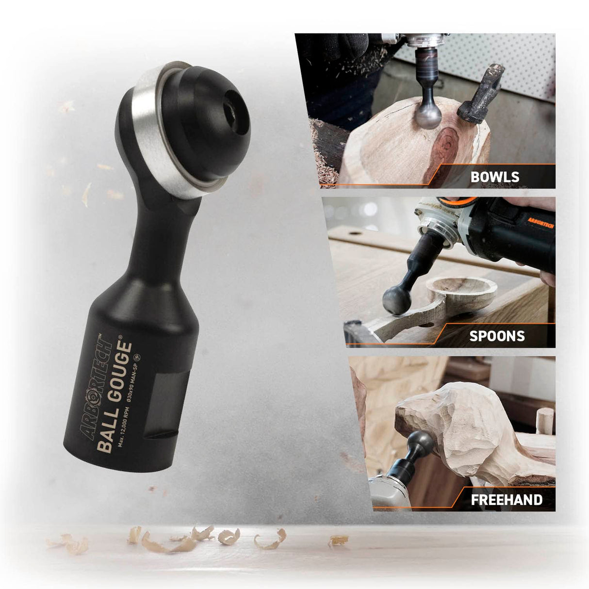 ARBORTECH Ball Gouge | Ø 30 mm Spherical Shaped Wood Gouge Power Carving Attachment for Angle Grinder | BAL.FG.2000 ARBORTECH