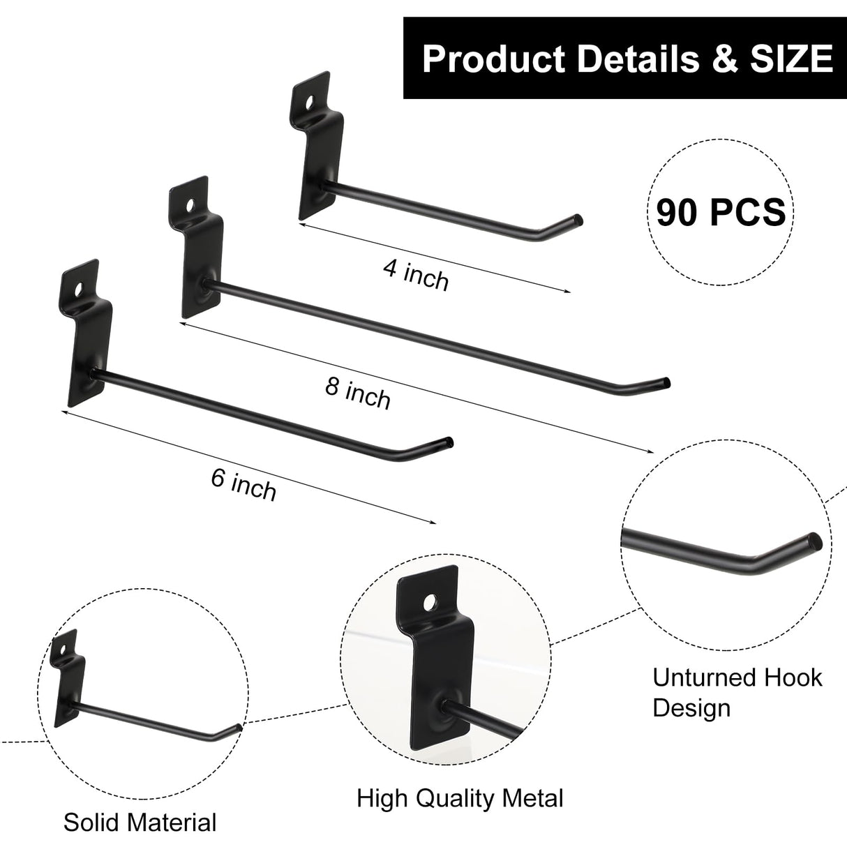 Yaocom 94 Pcs Slatwall Accessory 4 Metal Slatwall Baskets 90 Slatwall Hooks 4'' 6'' 8'' Slat Wall Hooks Hanging Storage Baskets for Shops Rooms Yaocom