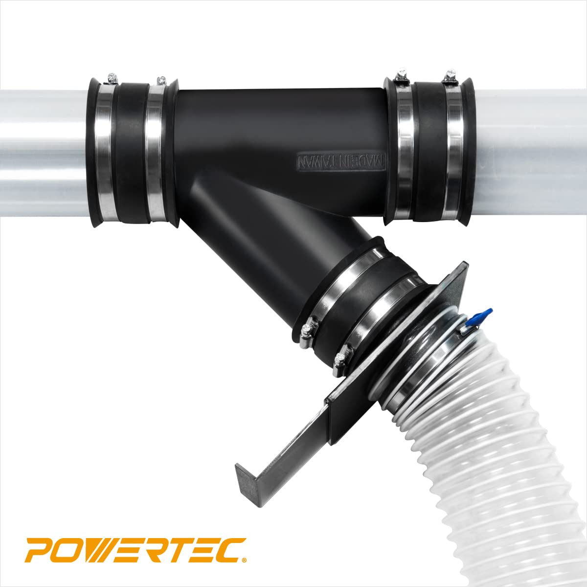 POWERTEC 70149-P2 4 Inch Dust Control Flex Cuff with Steel Hose Clamps, Hose Connector Rubber Cuff Coupler for Woodworking Dust Collection Fittings, POWERTEC