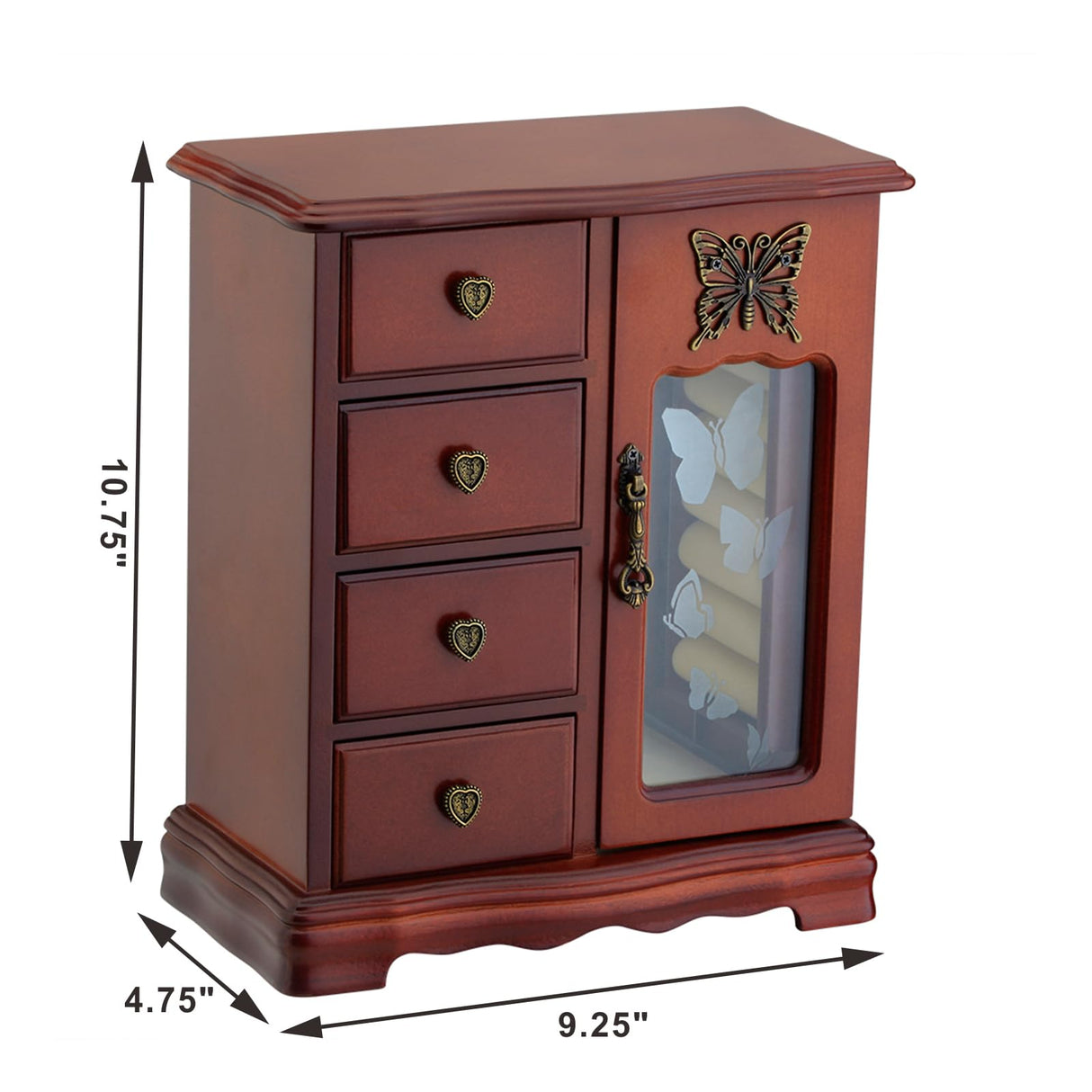 RR ROUND RICH DESIGN Solid Wooden Jewelry Box Makeup and Organizer Women Ring Storage with 4-Drawers Built-in Necklace Carousel and Mirror Brown RR ROUND RICH DESIGN