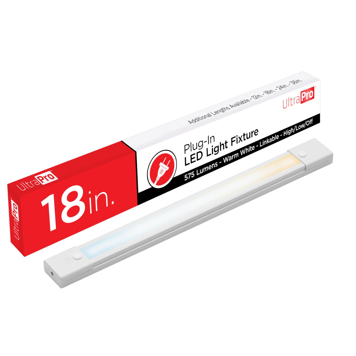 UltraPro 18 inch Plug-in Linkable Under Cabinet Lights, High/Low/Off, Warm White Light (2700K), LED Under Cabinet Lighting, Under Counter Lights for UltraPro