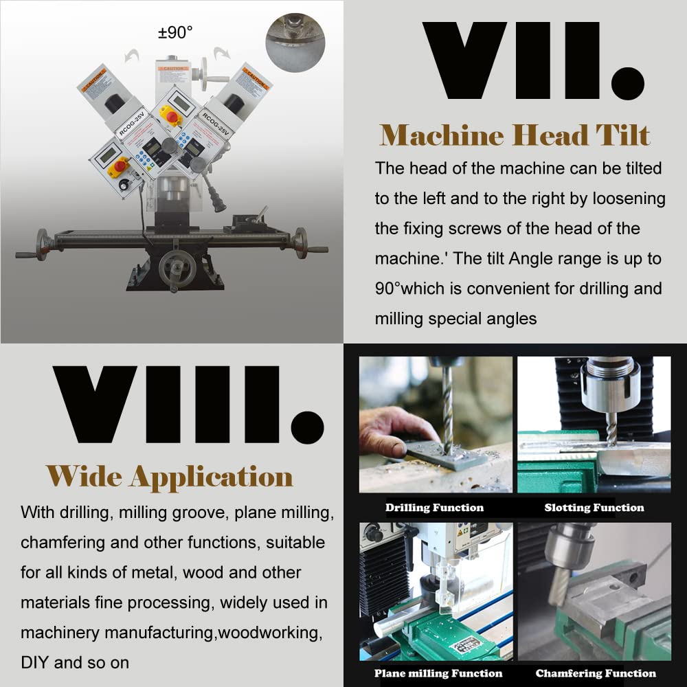 TECHTONGDA High-Precision Mini Milling Machine MT3 with Brushless Motor and Digital Readout Benchtop Mill/Drill for Fine Metal & Wood Processing TECHTONGDA
