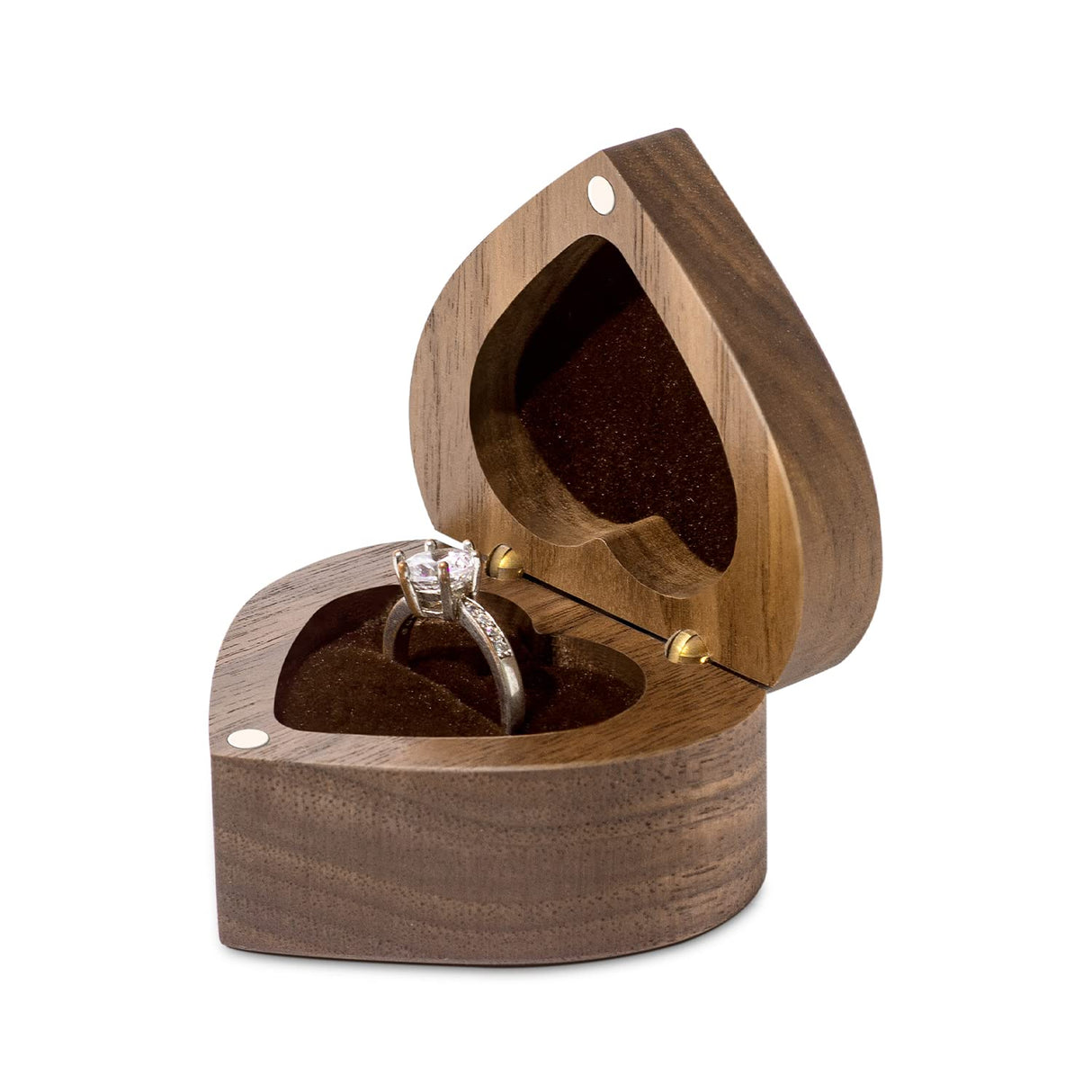Wislist Wood Engagement Ring Box Herat Shaped Engraved Ring Case for Proposal,Wedding (Walnut Wood) Wislist