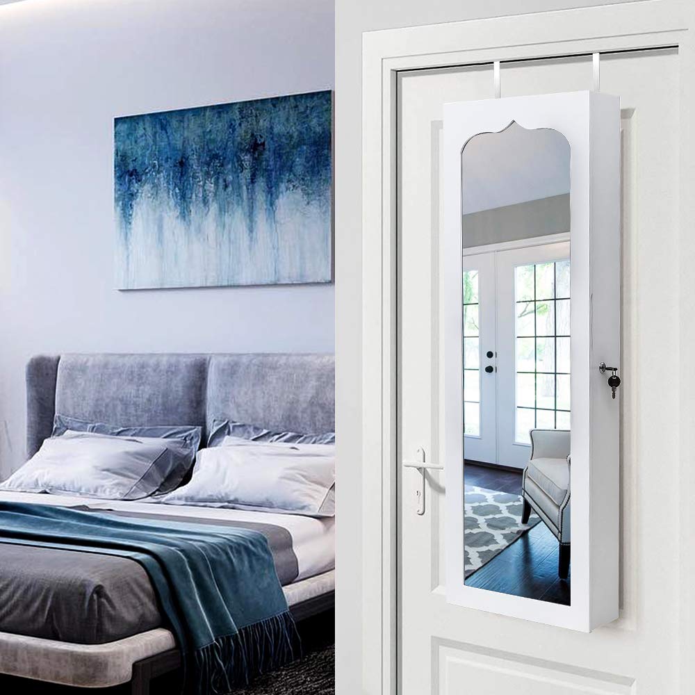 Non Full Length Mirror Jewelry Cabinet - Wooden Wall Hanging Jewelry Organizer - Wall Mounted Jewelry Mirror Cabinet - Jewelry Armoire With Mirror - SMILEGEND