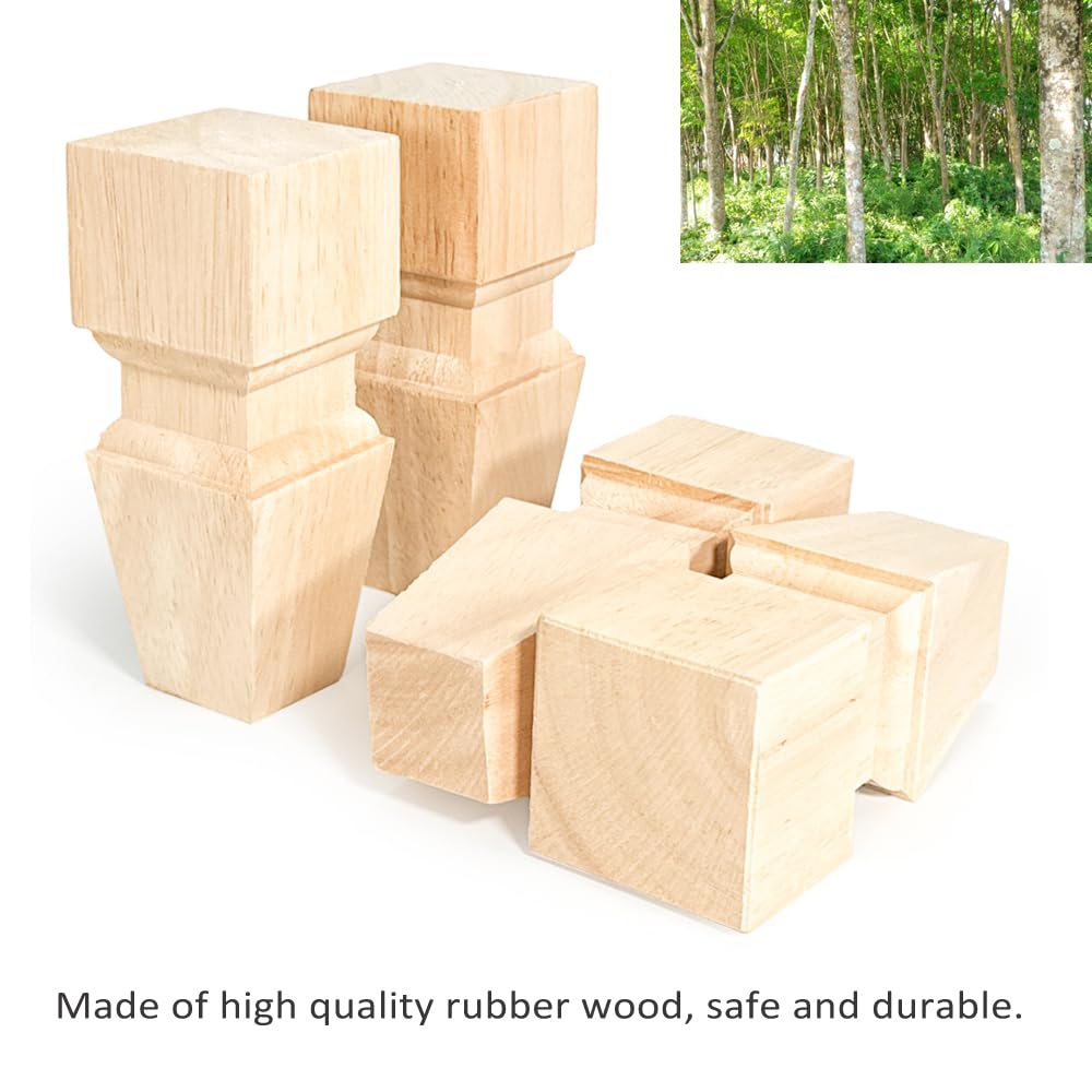 Aiminjey Wooden Furniture Legs, 6 Inch Solid Wood Unfinished Replacement Bun Feet Sofa Couch Chair Ottoman Loveseat Cabinet Legs Set of 4 (6inch- Aiminjey