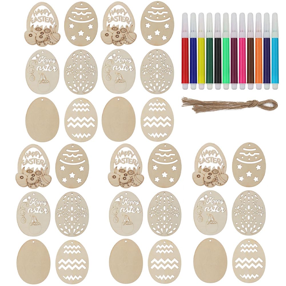 72 Pcs Wooden Egg Cutouts Blank Wooden Easter Ornaments Hanging Wood Pieces Unfinished Wood for Crafting Painting DIY Projects BFLCTTBD