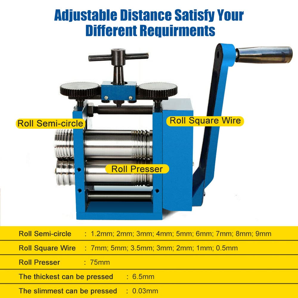 Jewelry Rolling Mill Machine 3 inch 75mm Manual Combination Rolling Mill Gear Ratio 1:6 Presser Rolling Mills for Jewelry Making Square Wire Flat Gdrasuya10
